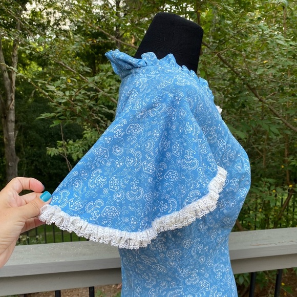 Vintage 60s 70s Floral Paisley Flutter Sleeve Cottagecore Lace Fit Flare Dress - Picture 8 of 14